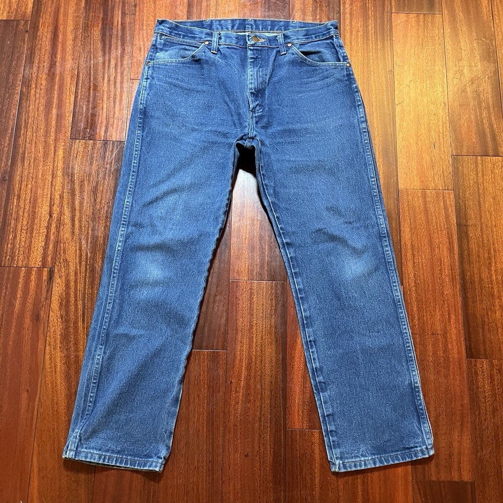 Wrangler 13MWZ Cowboy Cut Jeans Mens FITS 34x29 Blue Dark Wash Ranch Workwear *